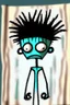 Placeholder: 2d drawing of a stickman, cool with punk hair, x eyes like in hangman, no shirt and only dressed in a shower towel,looking confused ,3d realistic in colour