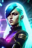 Placeholder: Futuristic female soldier, physically fit, green hair, blue eyes, intricate eyeliner, vibrant eyeshadow, clear completion, soft lighting, 4k resolution, intricate details, insanely detailed, colorful cityscape background, masterpiece, expert, cinematic smooth, retroanime style, realistic details, no helmet