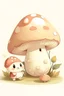 Placeholder: Cute mushroom, soft colors, one baby mushroom and mama mushroom