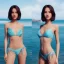 Placeholder: girl look beautiful wear swimwear, close-up, , eyes like ocean blue, short hair, smile, 8k, rtx, eyebrows like serious, facing left, hyper realistis