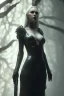 Placeholder: Mari Blanchard in a black leather gown, evil, femme fatale, villain, leather, busty, cleavage, angry, stern look. character design by cory loftis, fenghua zhong, ryohei hase, ismail inceoglu and ruan jia. unreal engine 5, artistic lighting, highly detailed, photorealistic, fantasy