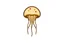 Placeholder: The image you provided is a simple, stylized depiction of a jellyfish. The jellyfish has a dome-shaped body (or bell) with some colored spots, and several tentacles extending downward. The design is minimalist, using a limited color palette with shades of beige, yellow, and brown, likely intended as an icon or graphic illustration.