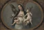 Placeholder: baphomet, attractive woman with head of a goat, holding a human child, chest and neck exposed, virgin mary composition