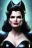 Placeholder: Geena Davis as evil queen in black leather, leather, busty, cleavage, angry, rage, stern look. character design by cory loftis, fenghua zhong, ryohei hase, ismail inceoglu and ruan jia. unreal engine 5, artistic lighting, highly detailed, photorealistic, fantasy