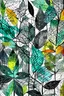 Placeholder: in abstract and watercolor style leaves in random colors crossed by black lines on a gray background