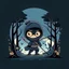 Placeholder: small ninja with black hair and a wooden staff in the night in a forest