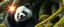 Placeholder: the high speed magical face of a fluffy panda star with charm and head set in web from mossy tower, master oil painting by Rembrandt and Escher, in his moss covered space ship , brightened edges to give a sense of depth, motion blur