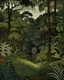 Placeholder: A dark brown wilderness near a rainforest with shrubs designed in African masks painted by Claude Monet
