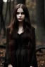 Placeholder: women, 25 years, brown long hair, brown eyes, long black dress, goth