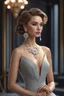 Placeholder: full body woman, from Russian Federation , elegant dress, elegant curled hair , 19 years old ,earring, nice make up,8k, Candid avant garde portrait, charming woman, wearing Lovely Flower Diamond Pendant, octane render 3d, plastic material