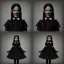 Placeholder: Jenna ortega with wednesday addams black dress,soft goth libstick, wednesday addams make up, overknee socks, dramatic lighting, highly detailed oil painting, volumetric lighting