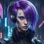 Placeholder: Cyberpunk purple hair woman hacker cybernetics blue eyes