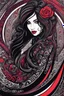 Placeholder: an abstract illustration of a goth punk vampire girl from calligraphic letters, flourishes, and swirls , finely drawn and inked, in classic Arabic calligraphy, 4k, hyper detailed in the style of EL SEED and vibrantly colored in the style of GUSTAV KLIMT