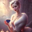 Placeholder: 3d fantasy art, book cover, sexy short haired woman smiling with cute eyes enjoying tea by the mirror