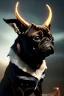 Placeholder: Demonic character, demon horns, demon tail, ominous, facepaint, pug, waist up portrait, intricate, oil on canvas, masterpiece, expert, insanely detailed, 4k resolution, retroanime style, cute big circular reflective eyes, cinematic smooth, intricate detail , soft smooth lighting, soft pastel colors, painted Renaissance style