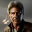 Placeholder: stunning photo realistic head to waist portrait of harrison ford as han solo in star wars with photo realistic short hair by alice zhang,Sam Spratt, Yi Fan, Houston Sharp, Matija Obrovac, Sharp focus, brown eyes, realistically and naturally weathered rough skin,space jacket from star wars, octane render, intricate