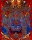 Placeholder: Samurai man intricate ink art hyper-detailed full frontal view maximalist red blue 4k