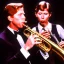 Placeholder: REd-haired Ron howard Is richie from happy days playing his saxophone with "eyes closed", rock band, embouchure, joanie cunningham