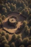 Placeholder: fantasy medieval fighting arena into the woods from above