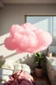 Placeholder: A pink plastic cloud floating in the bedroom, sunny