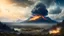 Placeholder: Fantasy world experiencing earth-shattering earthquake. Volcanoes are blowing up in the far distance. The sky is clouded with smoke and ash