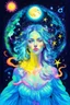 Placeholder: We all shine on with the moon and the stars and the sun; a mashup of neo-surrealism and symbolism; pale neon palette