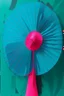 Placeholder: teal acrylic background with stylized spokes of a hand fan and a hot pink piece of gauze; Gouache on paper; Aleksandr Rodchenko