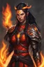 Placeholder: Picture a fierce eladrin druid with blazing jet-black hair, half braided and half down, emitting flames as she conjures fire with her hands. Her eyes shine bright red, and a big scar on her face tells of battles fought. Clad in light armor, she embodies strength and elemental mastery, with her flaming hair adding to the intensity.