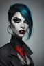 Placeholder: Create a wild, imaginative, goth punk vampire girl with highly detailed facial features, in the vector graphic style of Nirak1,Christopher Lee, and Cristiano Siqueira, utilizing simple shapes , vibrant colors,