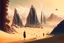 Placeholder: Modern city, people, mountains, sand, rocks