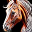 Placeholder: Horse Palomino symmetrical design front view ink art colours orange cream white and black hyper-detailed realistic 8k