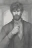 Placeholder: man, age 20, medieval, fighter, russian, croocked nose, czar, rich, simple clothes, short messy hair, thick beard, oligarch, leather coat with fur, brocade clothes, pencil drawing, black or red hair, muscles