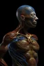 Placeholder: a human being with transparent skin, you see the veins and organs inside the human body, you see the blood flowing through the veins, the body is standing up in a position of freedom, the hair is spiralling around the body tangled up with other bodies with similar characteristics, the colors are earthy and smooth. Realistic mode