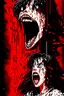 Placeholder: 90s Japanese horror illustration, cartoonist Anime art, a woman screaming beheaded, bloody, splatter, gore art, pixelated art, high definition, giallo style, dario argento,