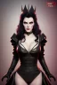 Placeholder: Amy Dumas as evil queen in black leather gown, evil, busty, cleavage, curvy, angry, stern look. character design by cory loftis, fenghua zhong, ryohei hase, ismail inceoglu and ruan jia. unreal engine 5, artistic lighting, highly detailed, photorealistic, fantasy