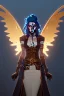 Placeholder: steampunk angel, pale, blue sky, golden glow, majestic, heroic