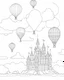 Placeholder: Coloring pages: A floating sky castle, with hot air balloons and fluffy clouds, overlooking a breathtaking landscape below.