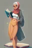 Placeholder: A teacher hijab with bikini holding book with full body