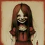 Placeholder: smile blood, girl cute, illustration by <John Kenn Mortensen>, darkred tones,