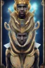 Placeholder: black male African Egyptian alien, cracks in the voodoo head, wicked, diamond eyes, crown, blood, 8k, finely detailed, photo realistic, leopard robe turquoise skull head gold dragon space alien rain skeleton gold teeth silver crown silver space suit spaceships