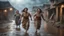 Placeholder: Hyper Realistic Beautiful-Happy-Pashto-Women running across the streets of her village riverside at heavy-rainy-night with dramatic-&-cinematic-ambiance