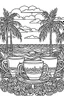 Placeholder: Outline art for coloring page, AVANT-GARDE TEACUP SET BEACH PALM TREES OCEAN, coloring page, white background, Sketch style, only use outline, clean line art, white background, no shadows, no shading, no color, clear