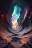 Placeholder: Huge canyon, intricate background, nebula in background, cosmic black and iridescent, split perspective, Neo-baroque digital glitch art, hyper detailed NASA images, photorealistic