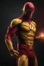 Placeholder: the Reverse Flash with yellow Flash suit, red boots, red belt, red wrist gauntlets, reversed red and black chest logo, extremely exaggerated muscular stature, posing for the cameras, Professional Quality 35mm Photograph, 4k UHD, hyper-realistic, Photorealistic, extremely detailed, High resolution