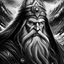 Placeholder: black and white album art of Odin with one eye, looking over midgard