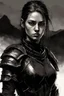 Placeholder: A formidable warrior girl in black armor, on the background Amazing gloomy landscape, flooded with sunset, mountains, trees, fabulous scary hero, , juicy emotions, painting, dark fantasy, gloomy day, dark world, portrait, A Quick Pencil Sketch Of A Portrait Of A 20 Years Old Woman; By Alex Maleev