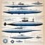 Placeholder: [Blueprint and 3D detailed technical view with all specs by Jean-Claude Mézières (1967)] Ultimate design for the heavily armed SCUBA scout with six fins, in the vein of a submarine high impact vehicle for a quick action or some such.