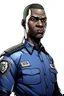 Placeholder: Draw me a black-skinned, young GTA character who is policeman officer. He should have a GTA mark, he should be tall,