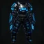 Placeholder: one pair of armored trousers, black background, blue, cyberpunk style, video game icon