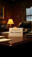 Placeholder: a highly detailed, surreal, and 3 inches in size, written on it “ Greetings from Sam Samarrai” placed centrally on a clutter-free, mahogany office desk, surrounded by subtle, warm, golden lighting, evoking a sense of mystery and intrigue, with a shallow depth of field, emphasizing the card's subtle texture and clean edges, featuring a subtle film grain, reminiscent of 35mm cinematography, with a color palette dominated by whites, creams, and rich wood tones, and a